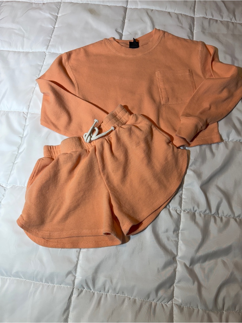Art Class Girls Size 8 Coral Waffle Knit Matching Shorts Set